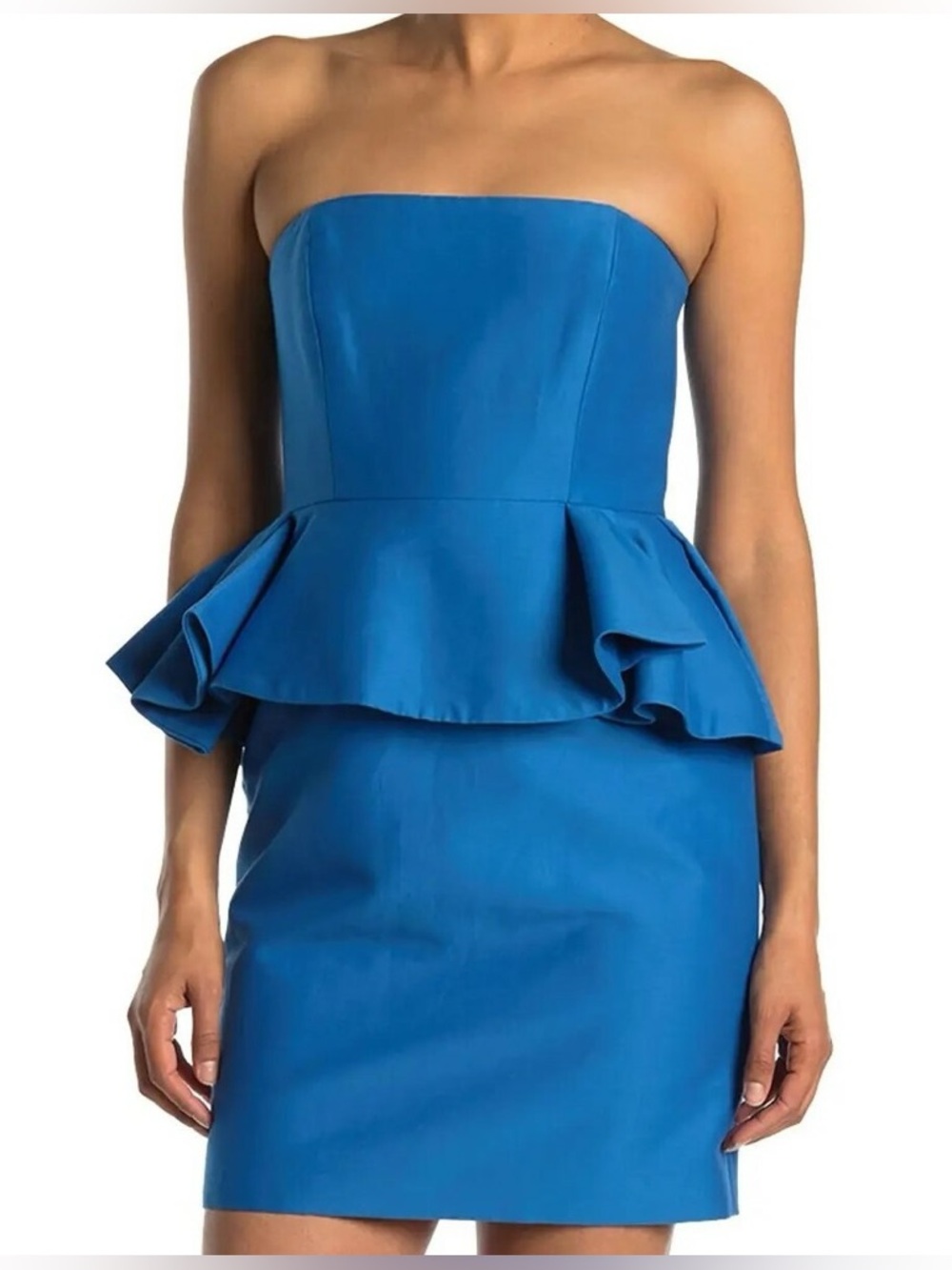 Halston Heritage Strapless Peplum Mini Dress in Electric Blue